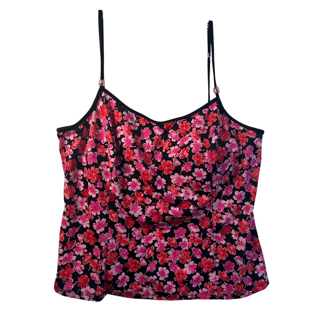 It Figures! Womens Pink Floral Tankini Swim Top Beaded Straps Size 16 3722006